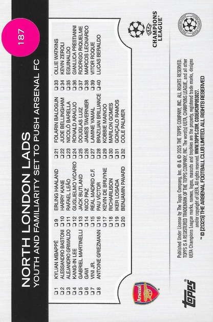 2025 Topps UCC North London Lads CC CL Northern Lights Foil #187 Arsenal FC