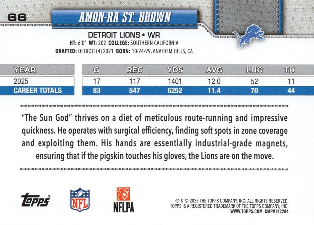 2026 Topps Flagship Amon-Ra St. Brown #66 Detroit Lions