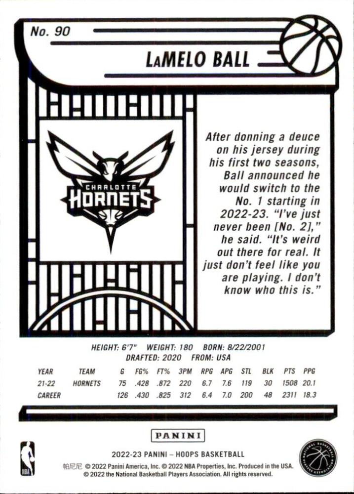 2022 Panini Hoops LaMelo Ball #90 Charlotte Hornets