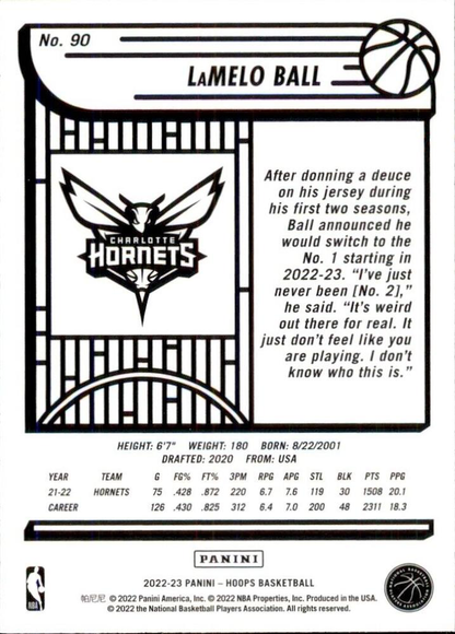 2022 Panini Hoops LaMelo Ball #90 Charlotte Hornets