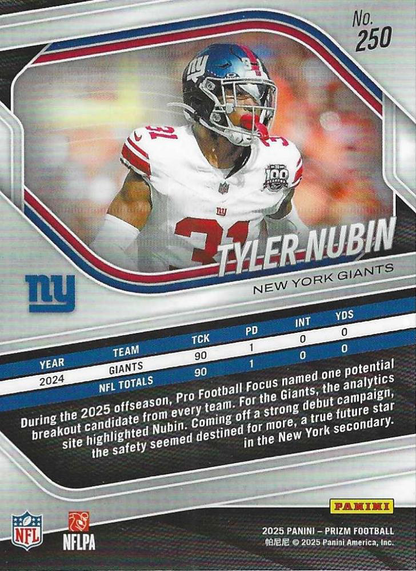 2025 Panini Prizm Tyler Nubin #250 New York Giants