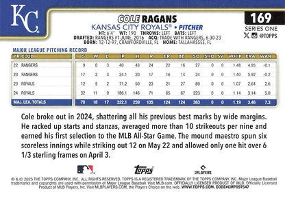 2025 Topps Series 1 Cole Ragans Kansas City Royals #169