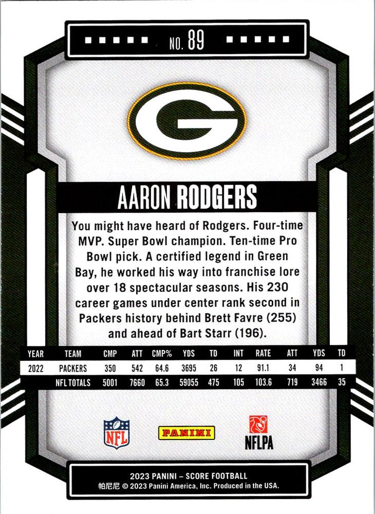 2023 Panini Score Football Aaron Rodgers Green Bay Packers #89