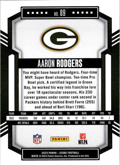 2023 Panini Score Football Aaron Rodgers Green Bay Packers #89