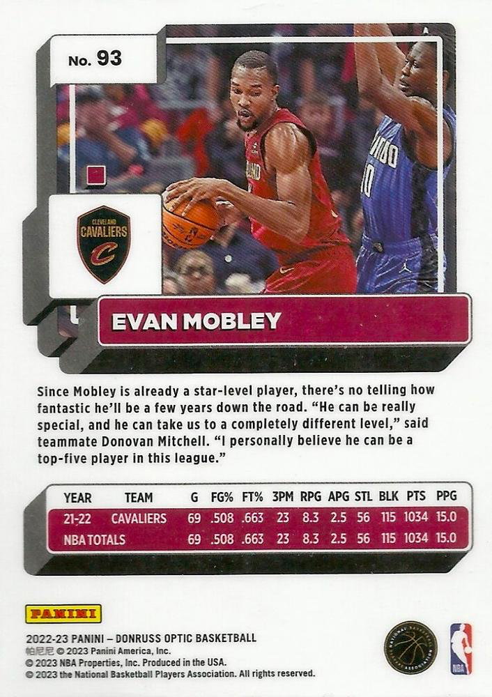 2022 Panini Donruss Optic Evan Mobley #93 Cleveland Cavaliers