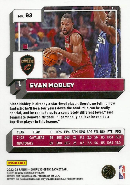 2022 Panini Donruss Optic Evan Mobley #93 Cleveland Cavaliers