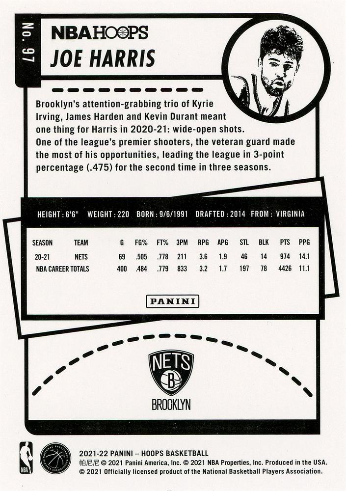 2021 Panini Hoops Joe Harris #97 Brooklyn Nets