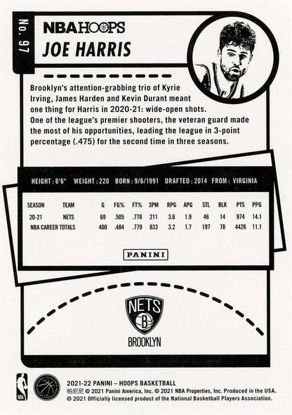 2021 Panini Hoops Joe Harris #97 Brooklyn Nets