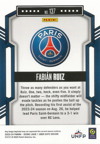 2023 Panini Score Ligue 1 Fabian Ruiz #137 Paris Saint-Germain