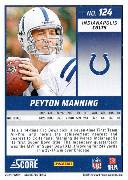 2024 Panini Score Football Peyton Manning Indianapolis Colts #124