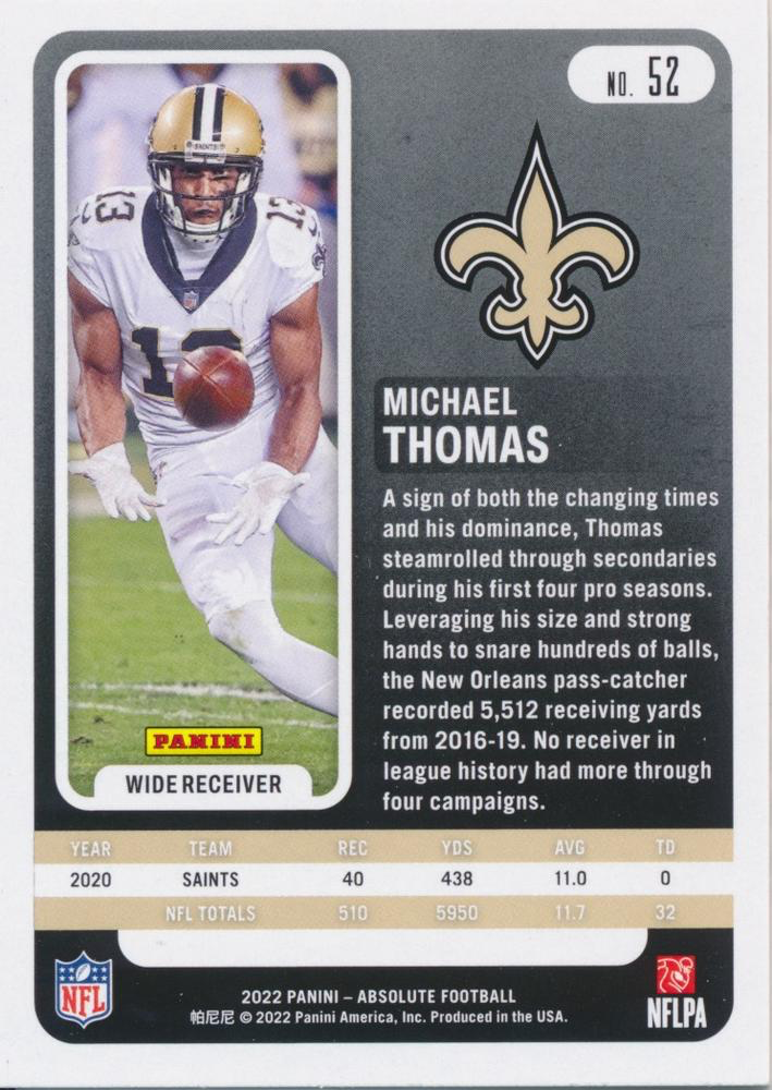2022 Panini Absolute Michael Thomas #52 New Orleans Saints