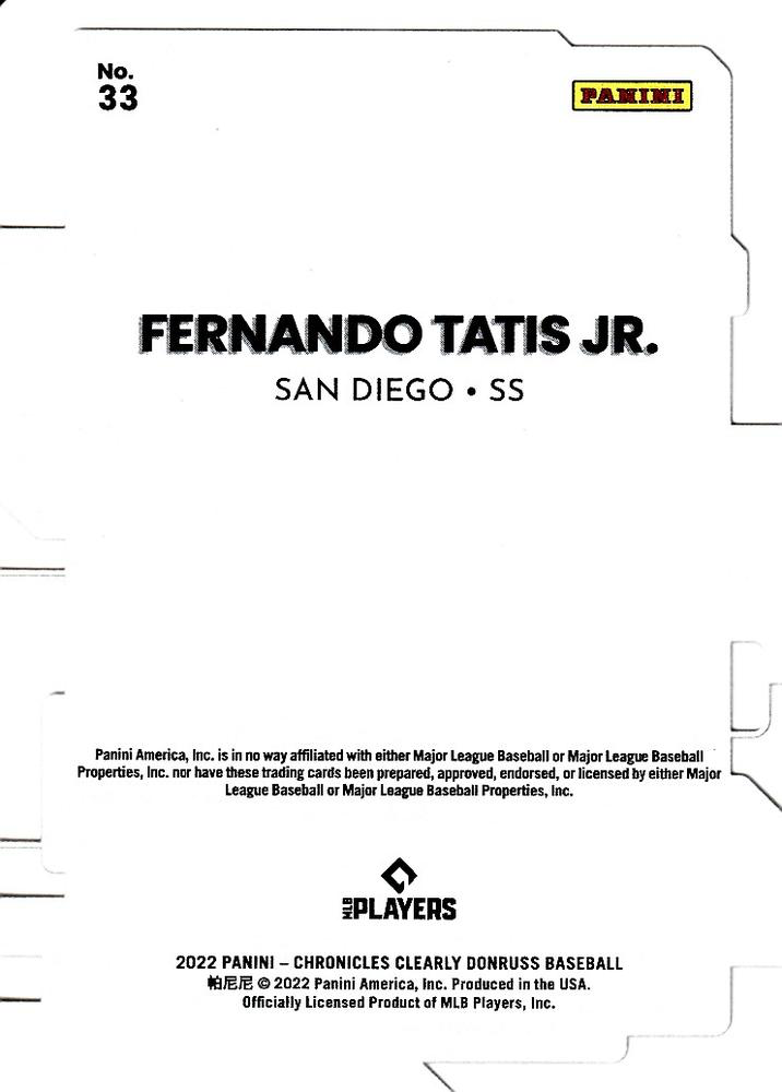 2022 Panini Chronicles Clearly Donruss Fernando Tatis Jr. San Diego Padres #33
