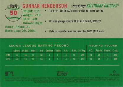 2023 Topps Chrome Platinum Anniversary Gunnar Henderson RC Baltimore Orioles #50