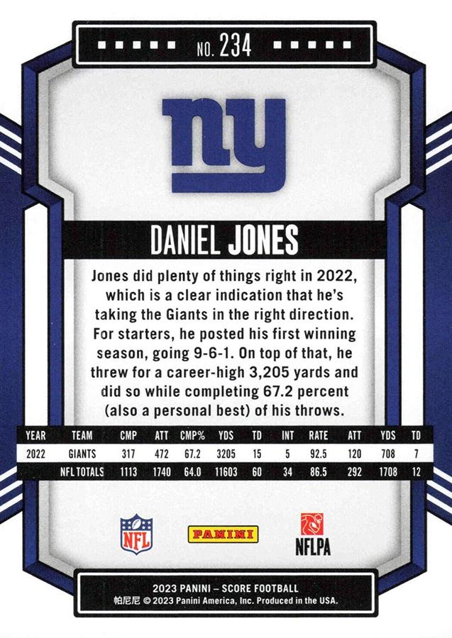 2023 Panini Score Football Daniel Jones New York Giants #234
