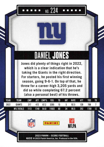2023 Panini Score Football Daniel Jones New York Giants #234