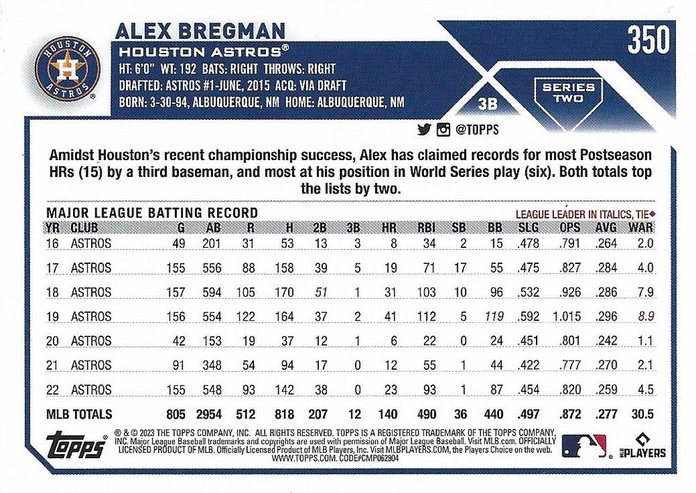 2023 Topps Series 2 Alex Bregman Houston Astros #350