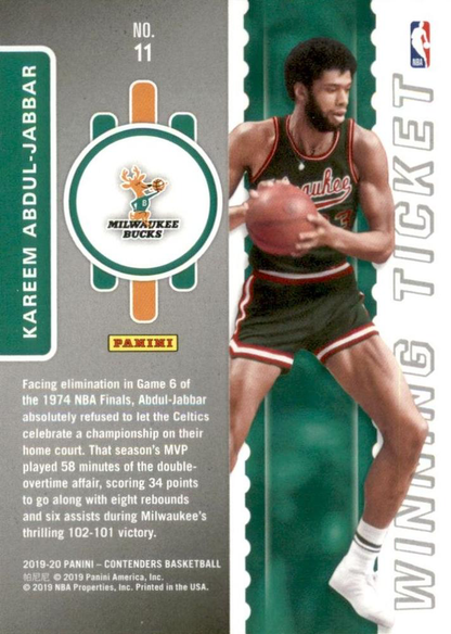 2019 Panini Contenders Winning Ticket Kareem Abdul-Jabbar #11 Milwaukee Bucks