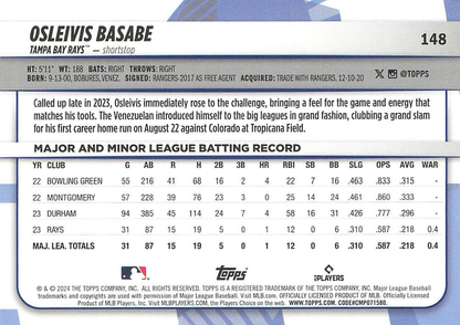2024 Topps Big League Common Osleivis Basabe RC Tampa Bay Rays #148