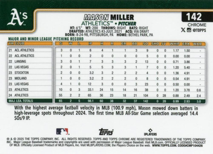 2025 Topps Chrome MLB Mason Miller ASR #142 Athletics