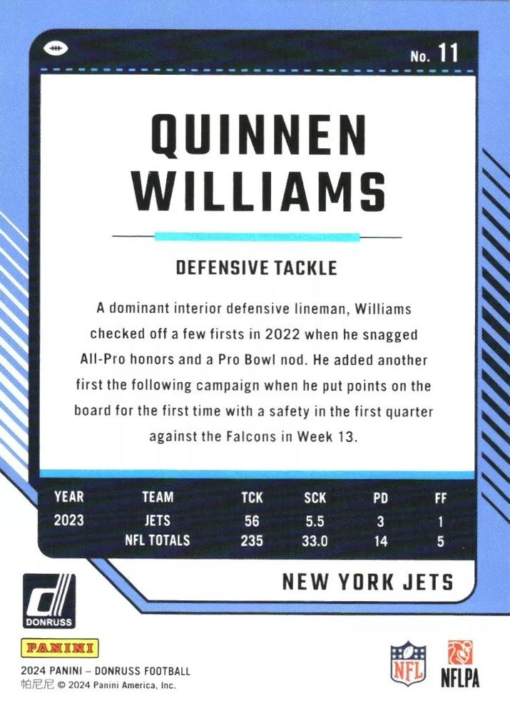2024 Panini Donruss Quinnen Williams New York Jets #11