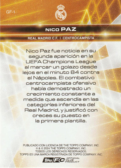 2024 Topps Real Madrid Fan Set Golden Future Nico Paz #GF-1 Real Madrid CF