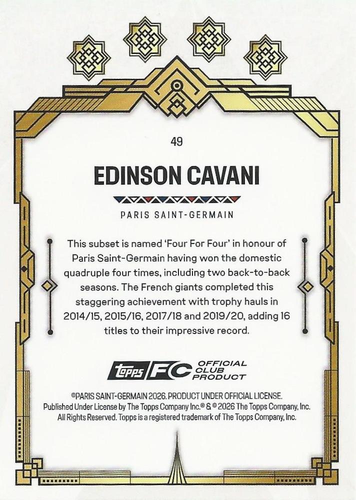 2025 Topps PSG Team Set Edinson Cavani #49 Paris Saint-Germain
