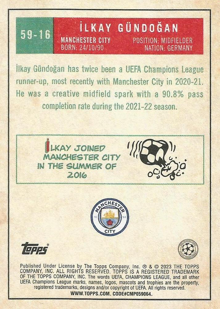 2022 Topps UCC 1959 İlkay Gündoğan #59-16 Manchester City