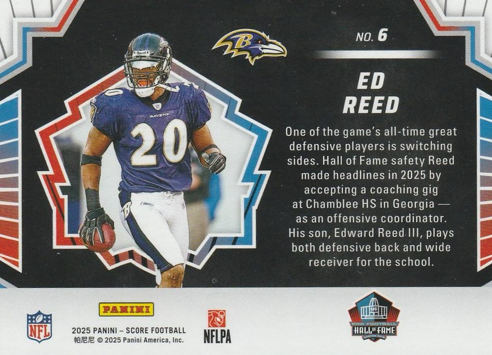 2025 Panini Score Men of Canton Ed Reed #6 Baltimore Ravens