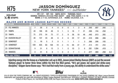 2024 Topps Holiday Jasson Domínguez RC New York Yankees #H75