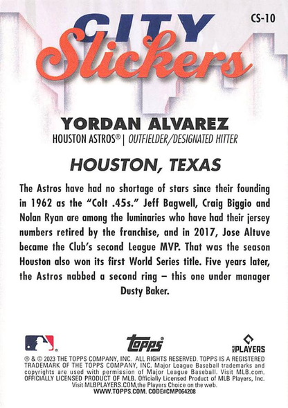 2023 Topps Big League City Slickers Yordan Alvarez #CS-10 Houston Astros