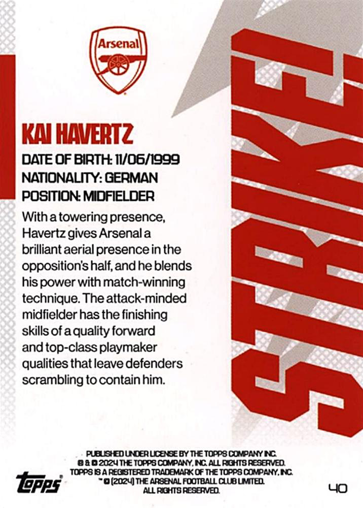 2023 Topps Arsenal Team Set Icy Kai Havertz Strike! #40 Arsenal FC