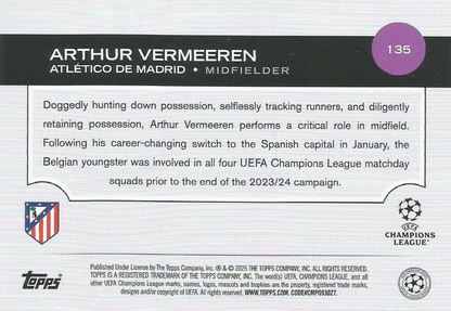 2024 Topps UCC Arthur Vermeeren Future Stars #135 Atletico Madrid