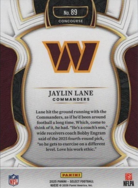 2025 Panini Select Jaylin Lane RC #89 Washington Commanders