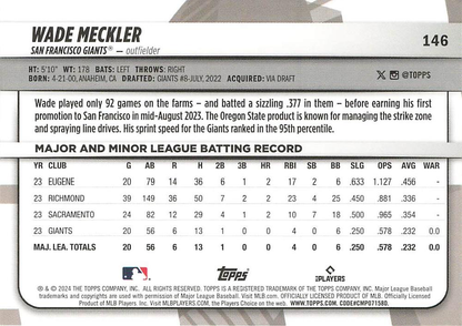 2024 Topps Big League Common Wade Meckler RC San Francisco Giants #146