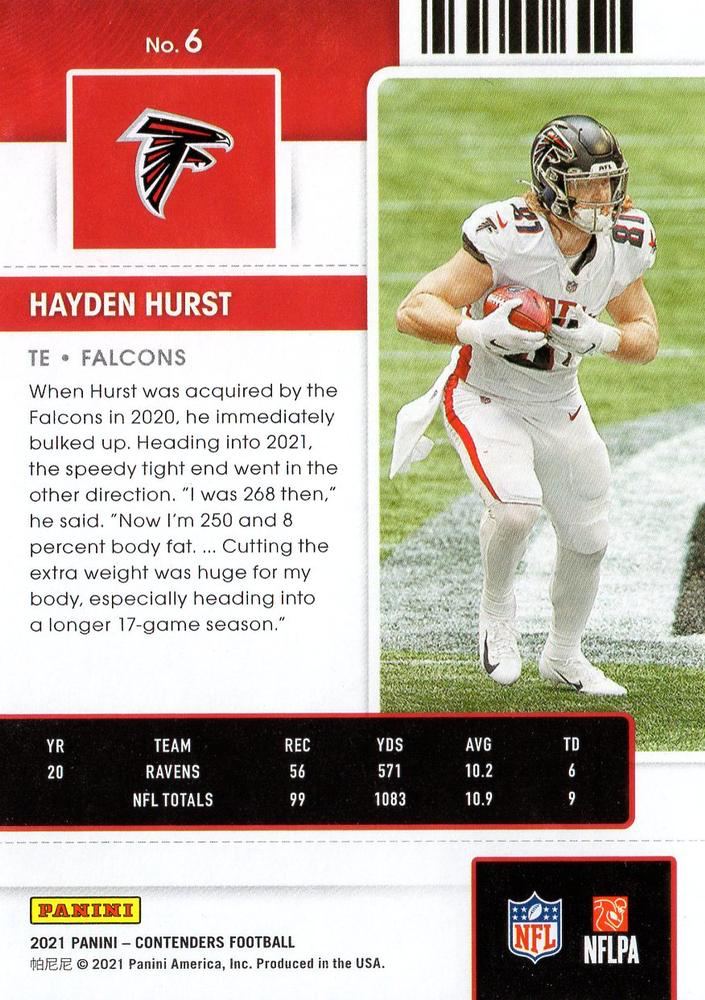 2021 Panini Contenders Hayden Hurst Atlanta Falcons #6