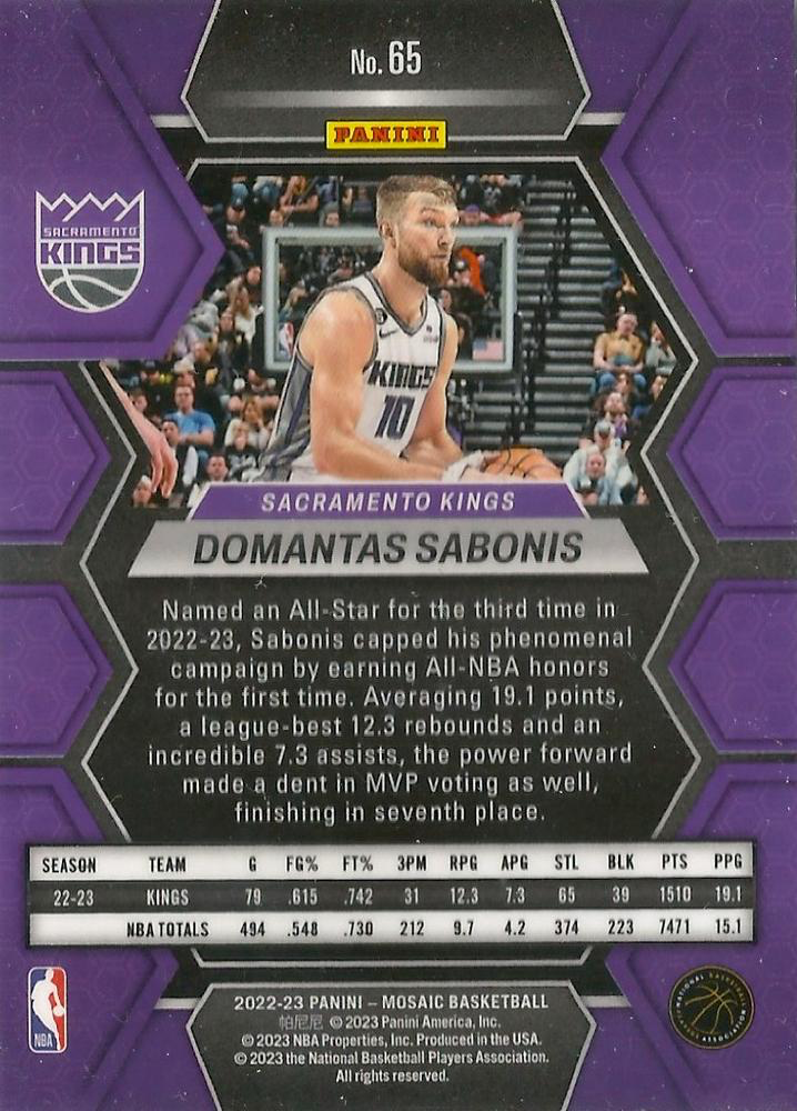 2022 Panini Mosaic Domantas Sabonis #65 Sacramento Kings