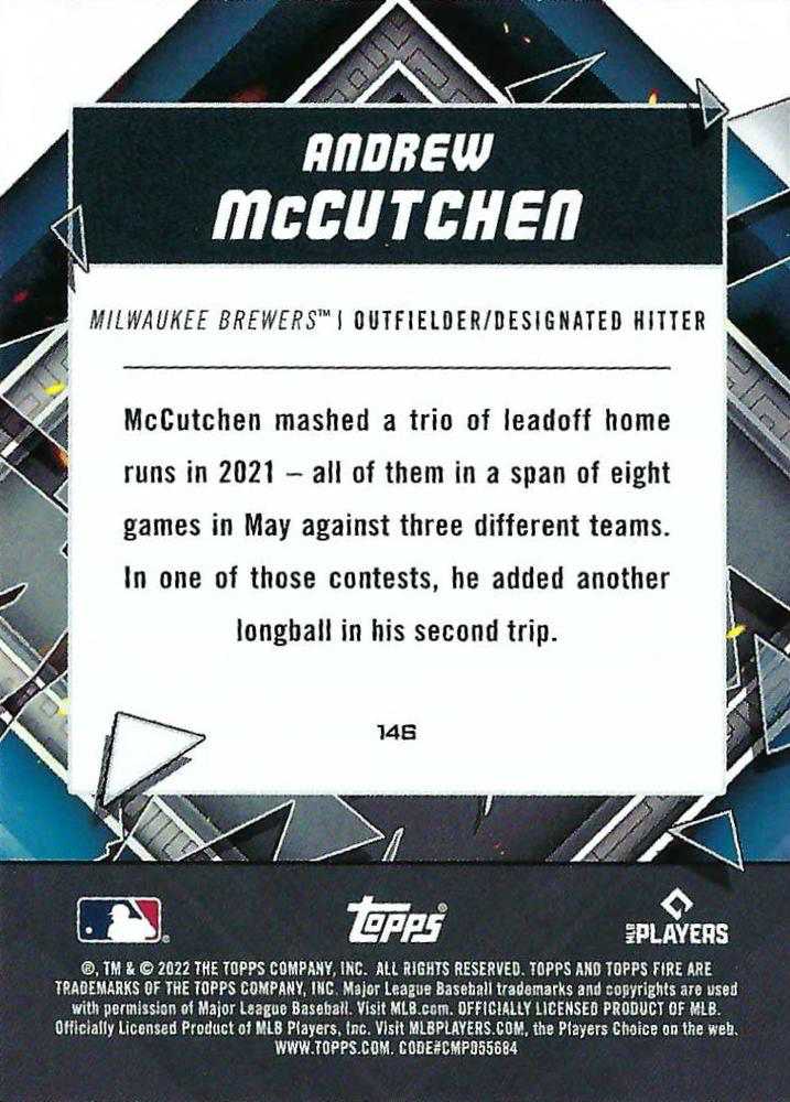 2022 Topps Fire Andrew McCutchen Milwaukee Brewers #146
