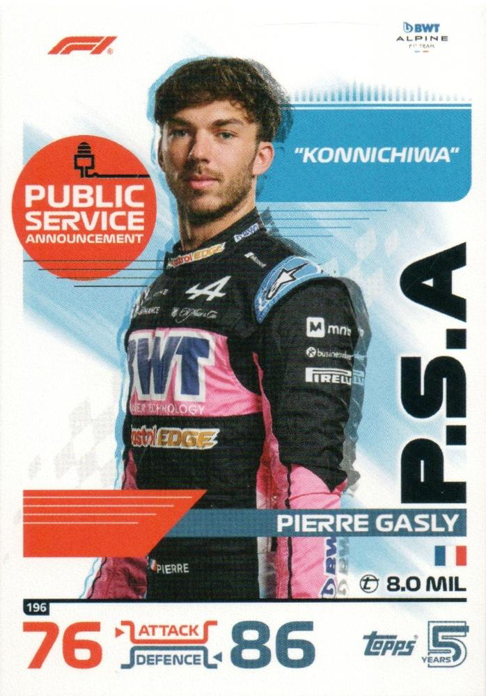 2024 Topps Turbo Attax F1 Pierre Gasly PSA #196 BWT Alpine F1 Team