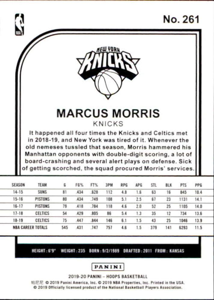 2019 Panini Hoops Marcus Morris #261 New York Knicks