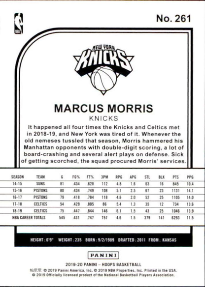 2019 Panini Hoops Marcus Morris #261 New York Knicks