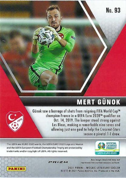 2022 Panini Mosaic UEFA EURO 2020 Mosaic Prizm Mert Gunok #93 Turquie