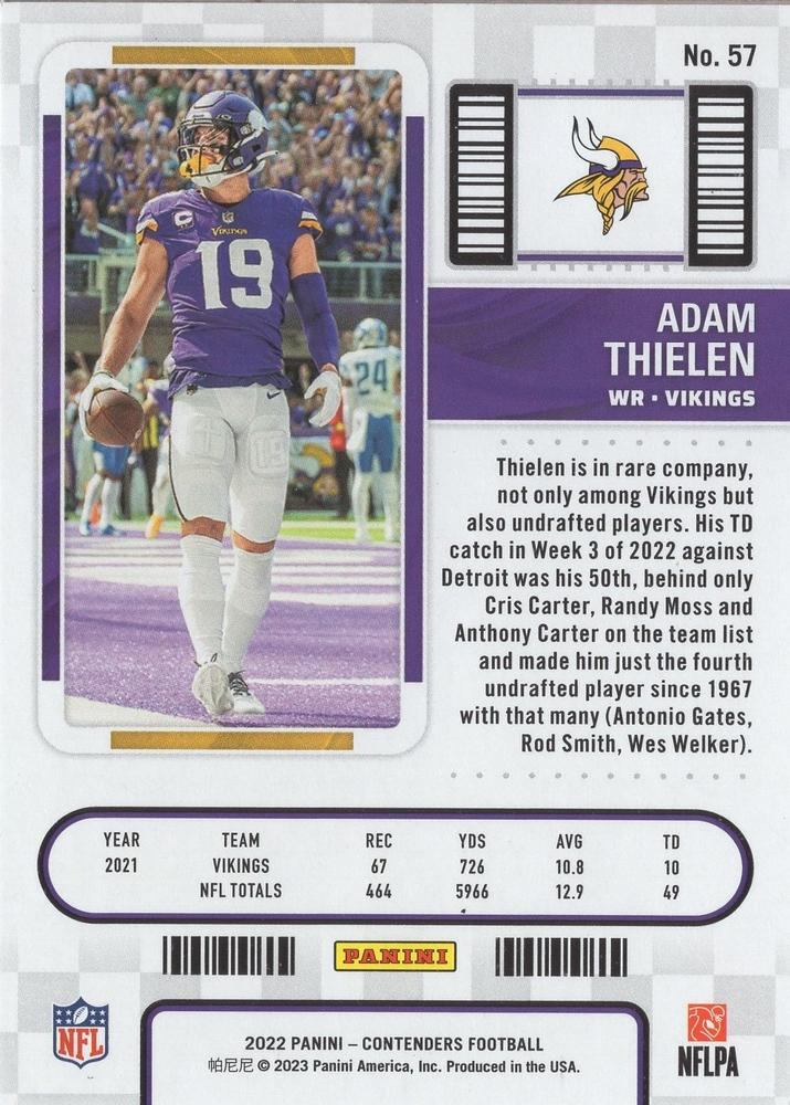 2022 Panini Contenders Adam Thielen Minnesota Vikings #57