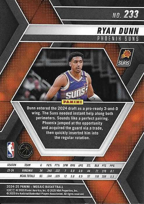 2024 Panini Mosaic Ryan Dunn RC #233 Phoenix Suns
