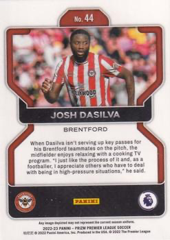 2022 Panini Prizm Premier League Josh Dasilva Prizms Green Pulsar #44 Brentford