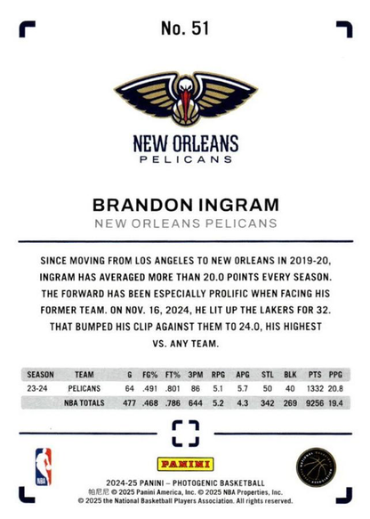 2024 Panini Photogenic Brandon Ingram #51 New Orleans Pelicans