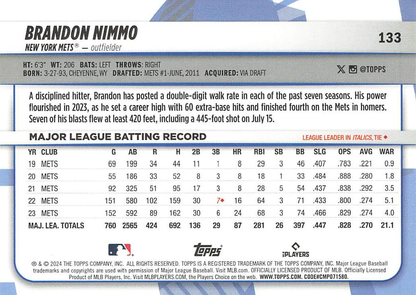 2024 Topps Big League Common Brandon Nimmo New York Mets #133