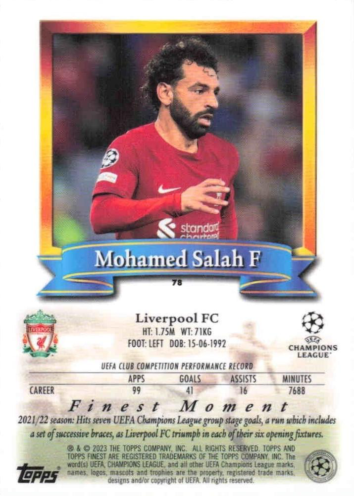 2022 Topps Finest Flashbacks UCC Mohamed Salah #78 Liverpool