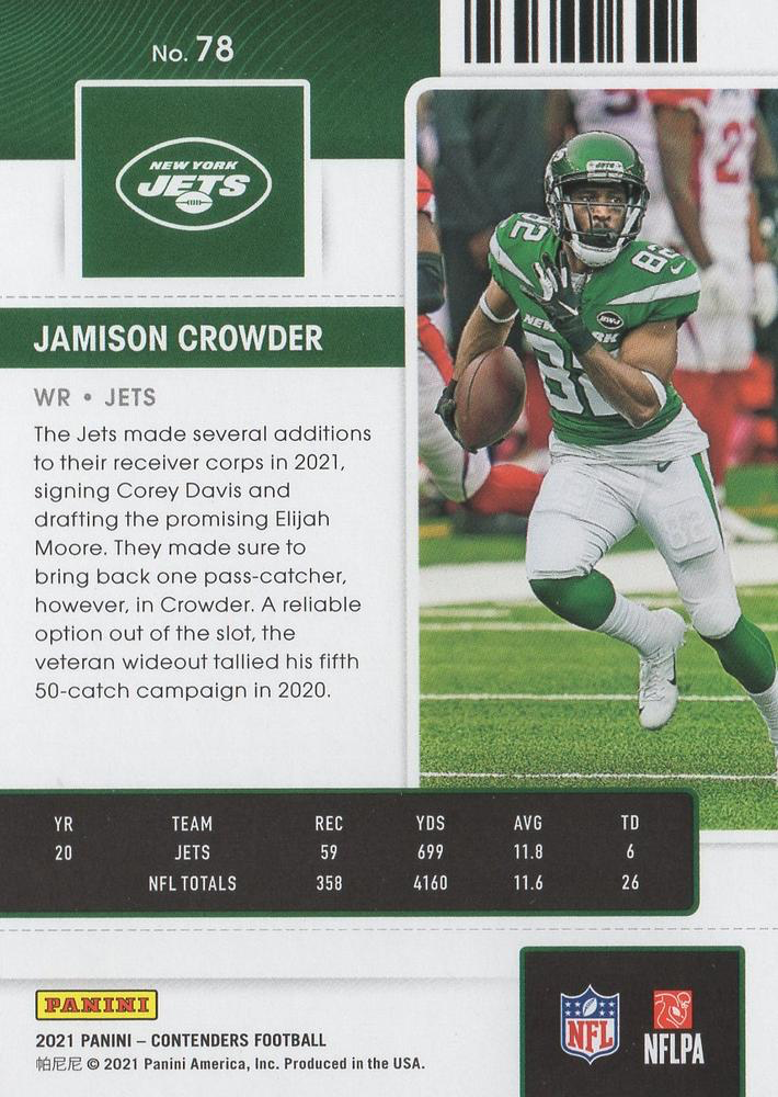 2021 Panini Contenders Jamison Crowder New York Jets #78