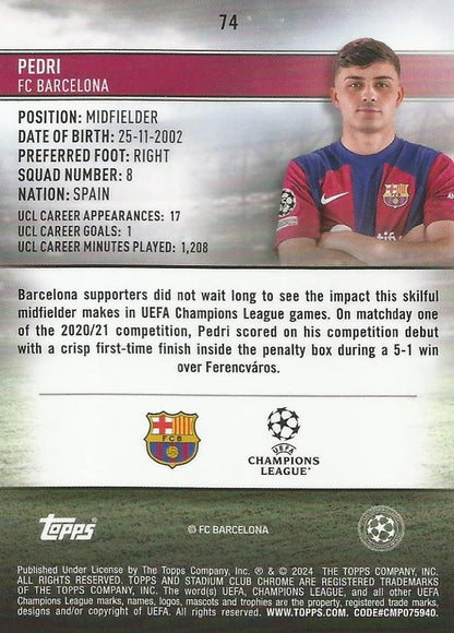 2023 Topps Stadium Club Chrome UCC Pedri #74 FC Barcelona