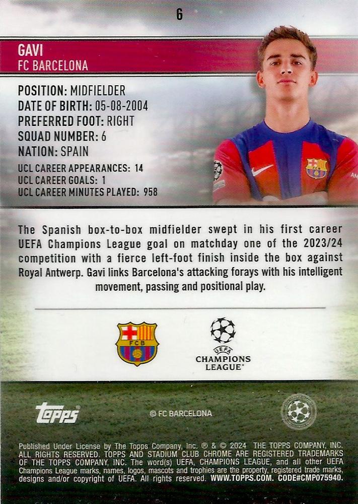 2023 Topps Stadium Club Chrome UCC Gavi #6 FC Barcelona